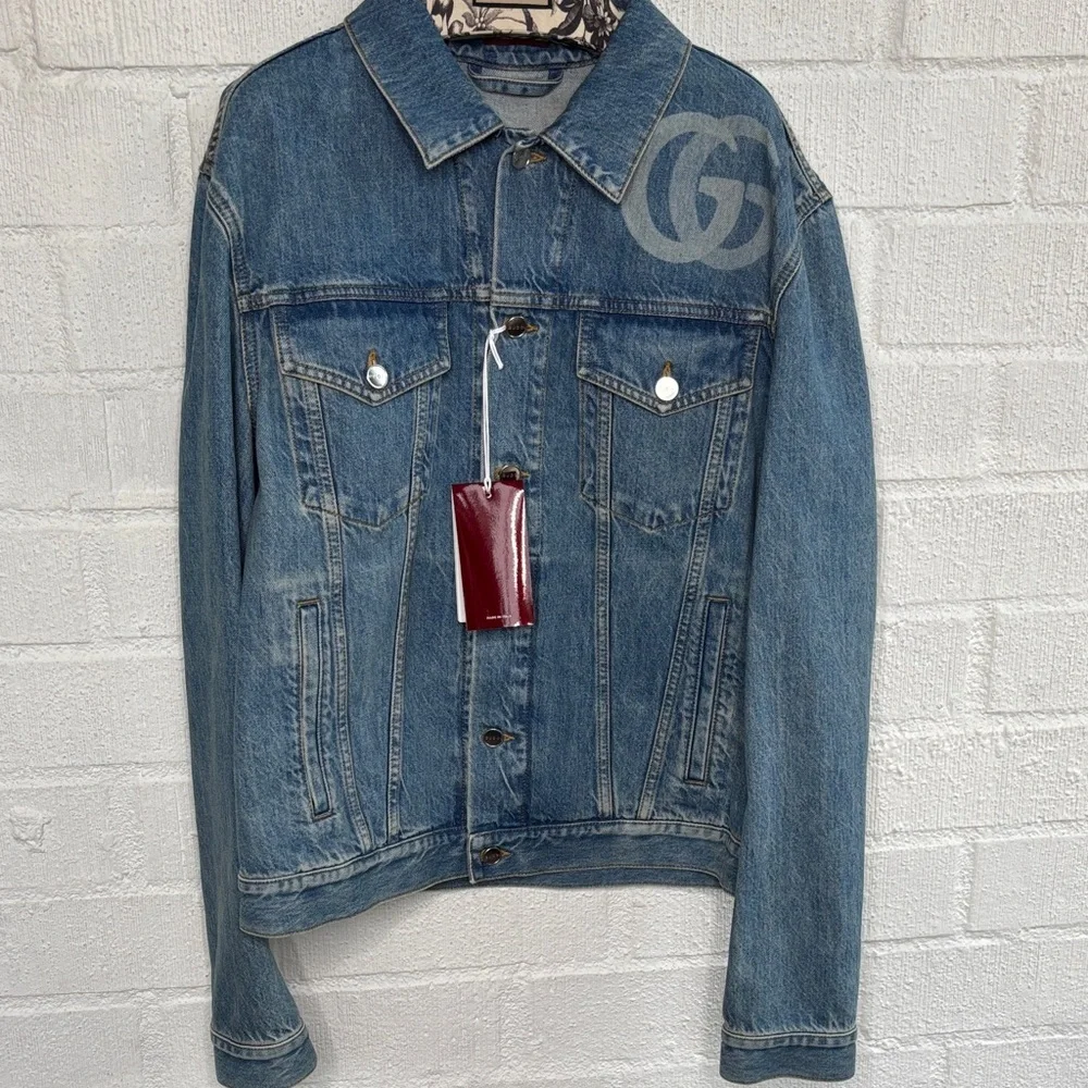 Gucci GG Logo Collared Button Up Denim Men's Jacket sz 54/XXL